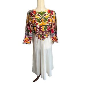Desi Indian Fancy Dressy Dress Midi Tulle Large fit flare Bright‎ Ethnic Pattern